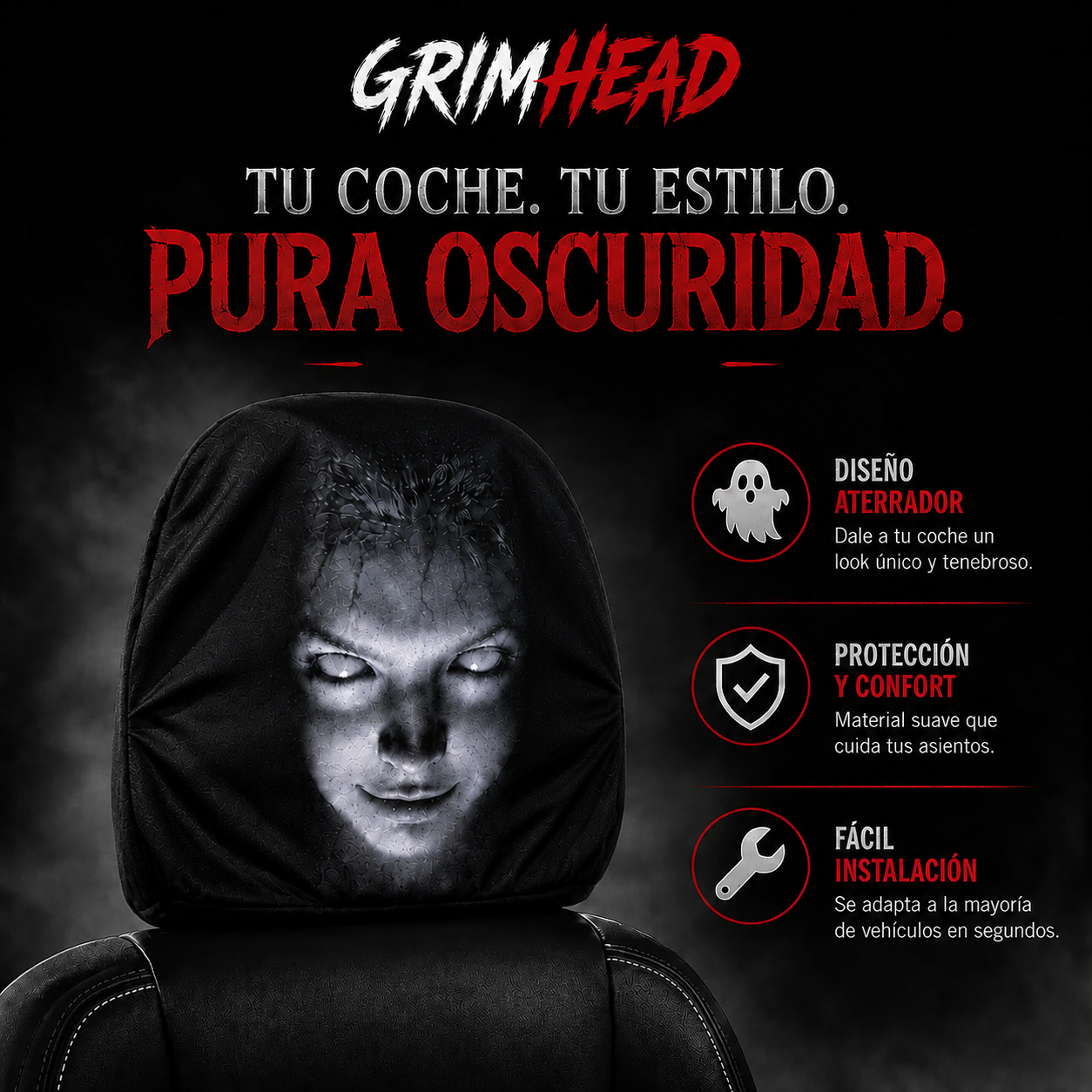 GrimHead™ Funda Reposacabezas para Coche